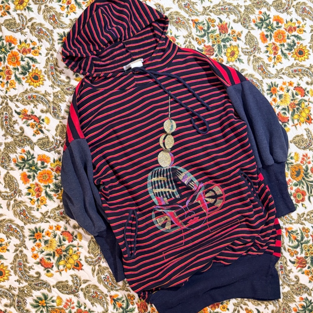 Vintage California Screamers Striped Graphic Hoodie Black Red 1980s‎ - M